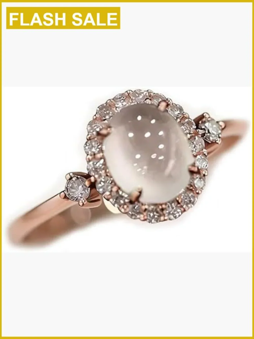 Raw Rainbow Moonstone Ring 14K Rose Gold Plated 925 Sterling Silver Size 9